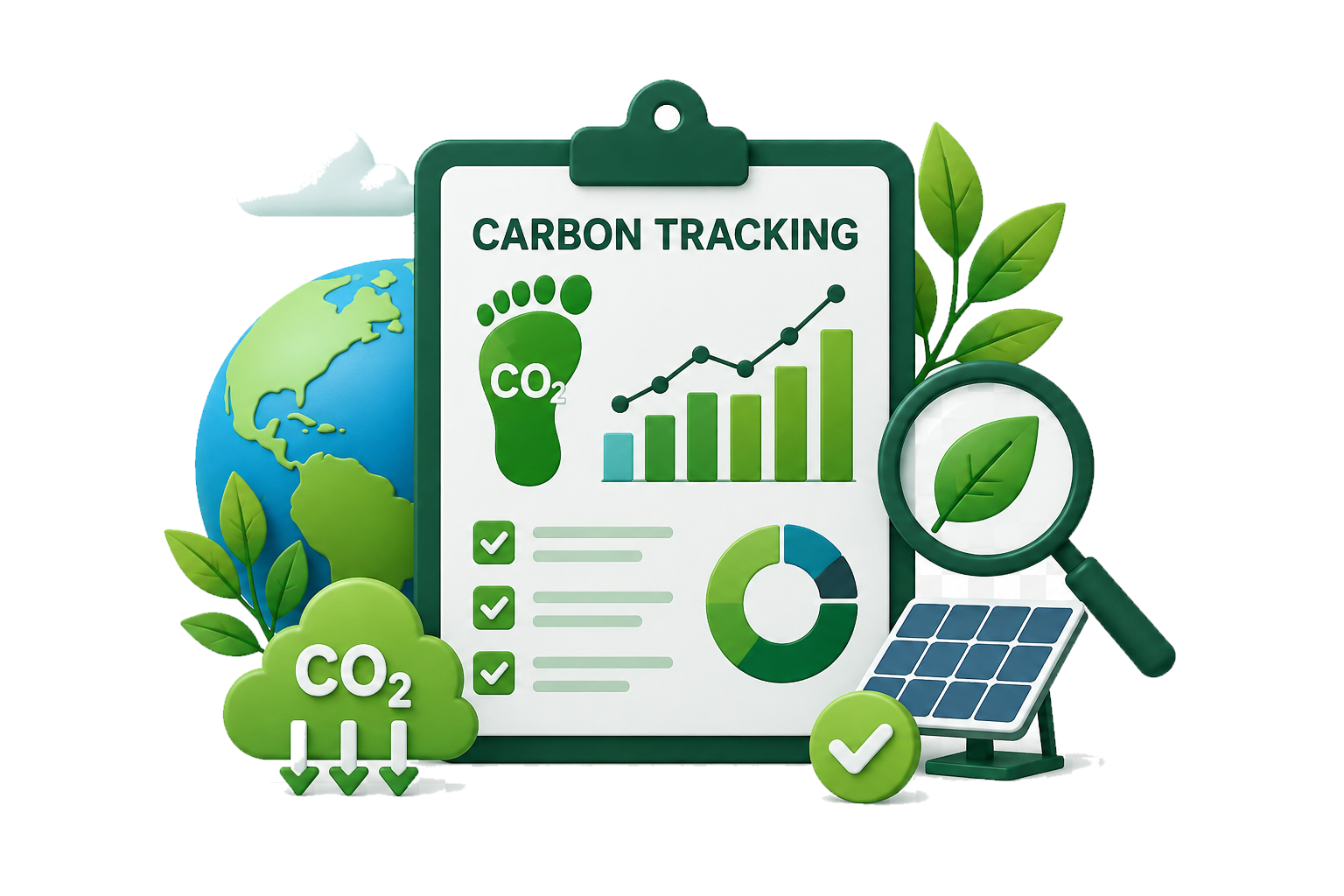 CO2 and calculator illustration for carbon tracking